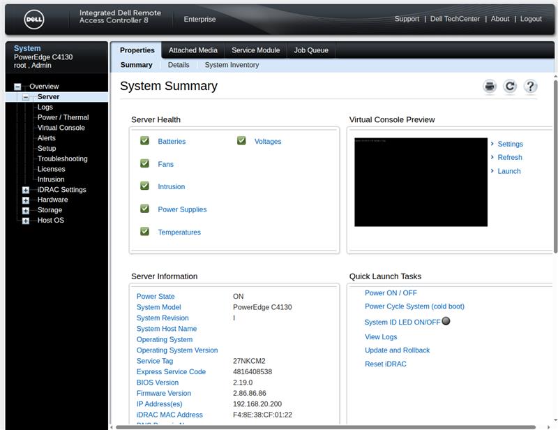 Screenshot of the iDRAC interface.