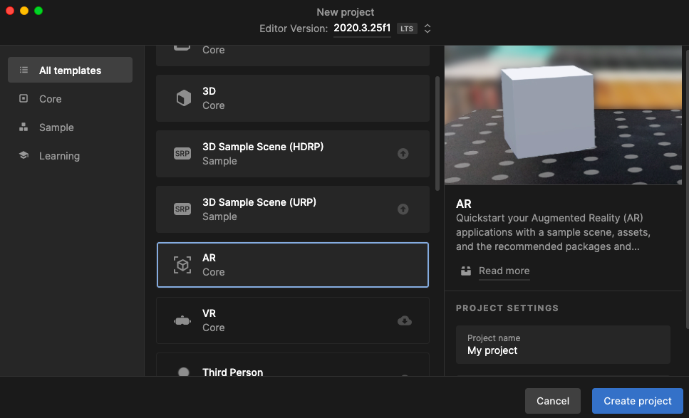 new Unity project wizard