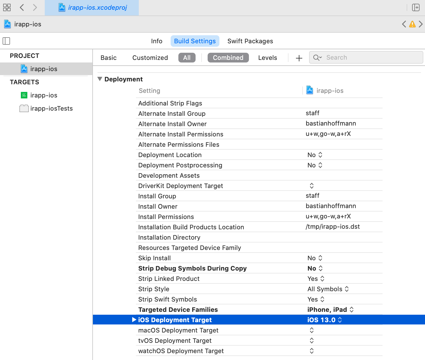 Adjust Deployment Target in Xcode