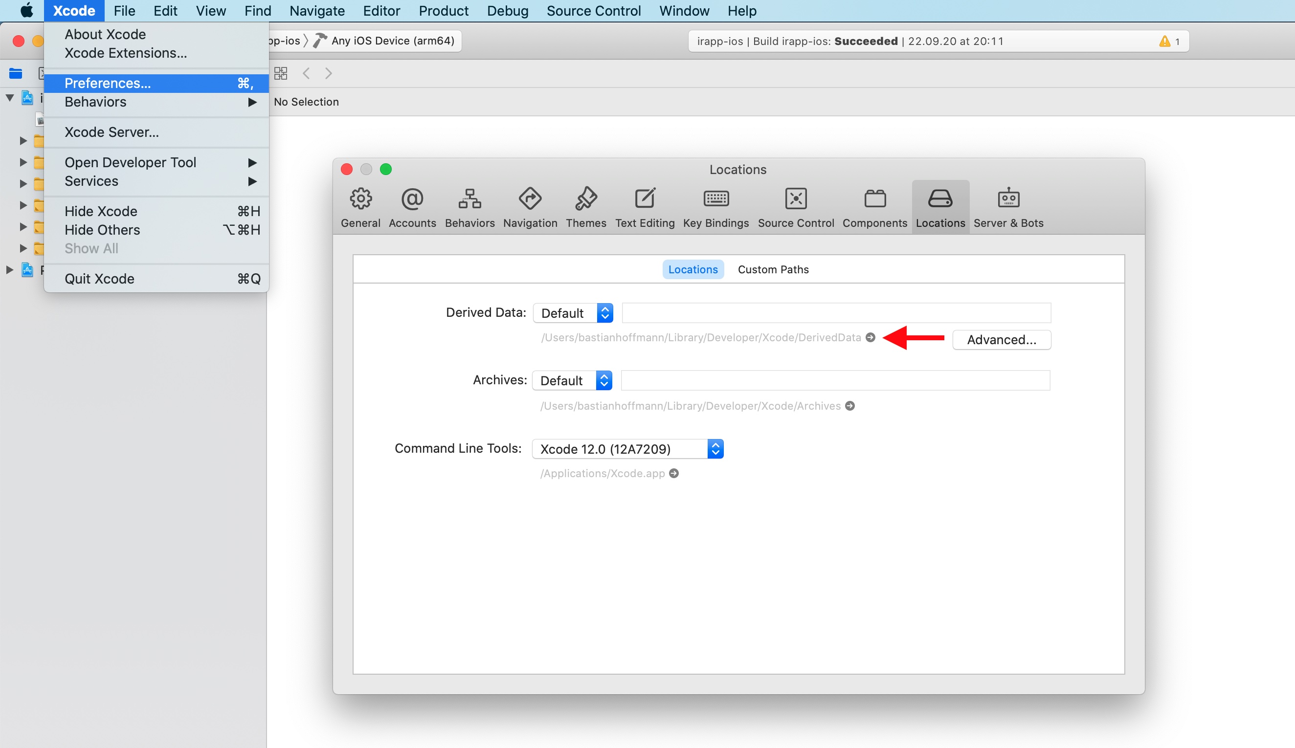 Bestimmung des DerivedData Speicherorts