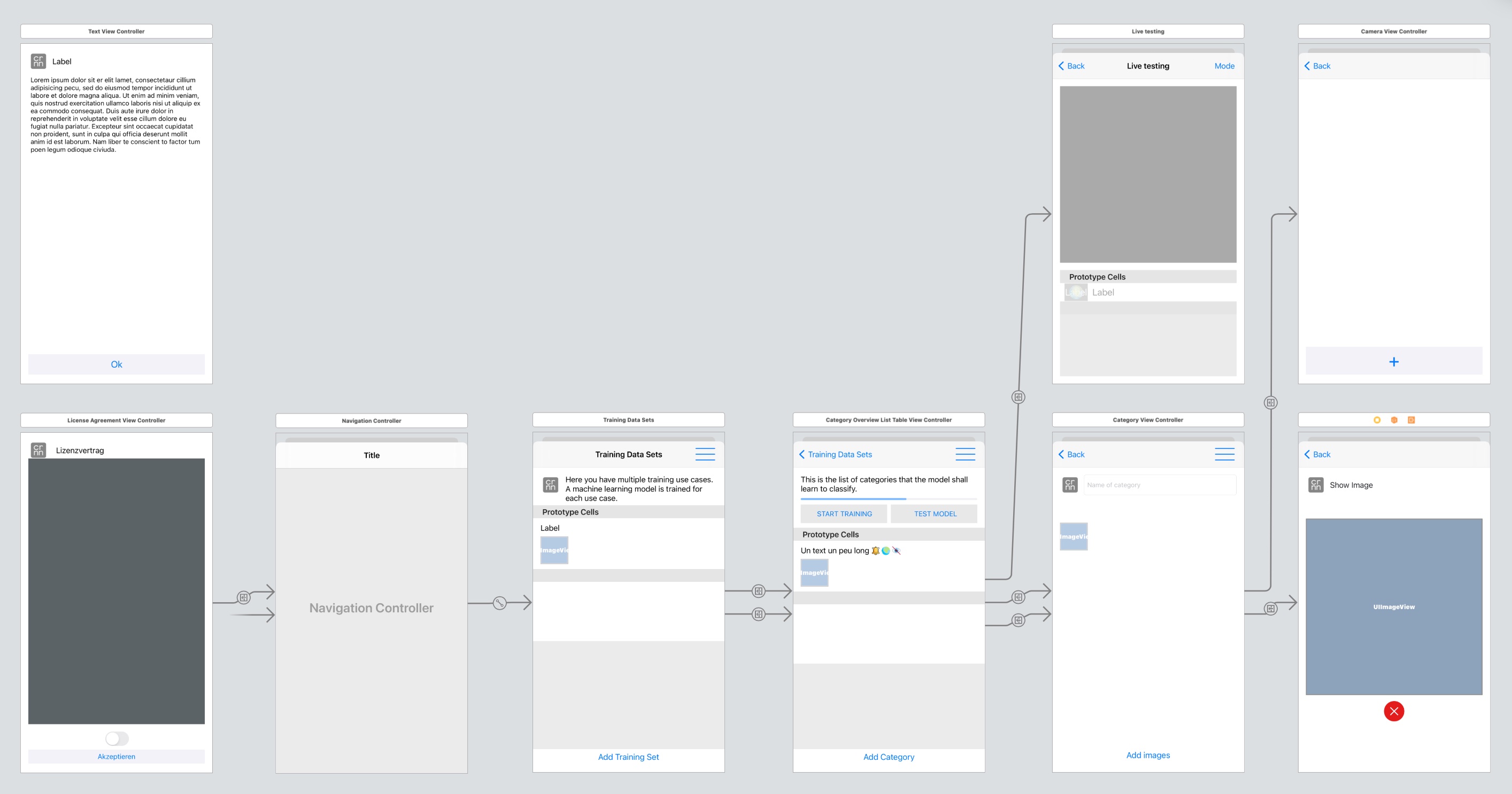 Storyboard der „Image Recognition Playground”-App vor der Migration